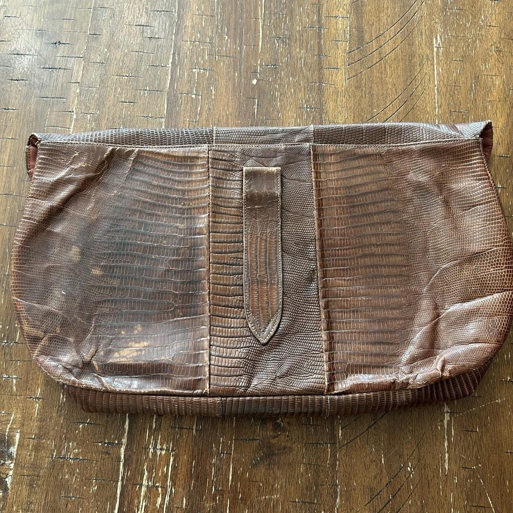 Vintage By Yvette New York Genuine Leather Lizard Skin Clutch Bag Brown - Picture 8 of 11